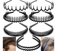 Xiaohui887 8 fasce per capelli alla moda, antiscivolo, senza sforzo, in plastica, con pettine, nere, sottili, per donne, uomini, ragazze, colore nero classico brillante