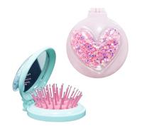Xiaohui887 Set di mini spazzole per capelli pieghevoli in due parti con specchio, districare facilmente i capelli, adatto a tutti i tipi di capelli.