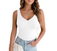 Xiaoliny Canotta Donna Elegante Scollo a V Basic Tank Top Doppio Strato T-Shirt Senza Maniche Estivo Top Sportiva Sottogiacca Elasticizzato Maglietta Aderente Casual Canottiera Tinta Unita