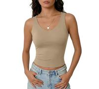 Xiaoliny Canotta Donna Estive Scollo a V Basic Tank Top Doppio Strato Casual T-Shirt Senza Maniche Slim Fit Elegante Maglietta Elasticizzato Tops Sportiva Morbido Sottogiacca Tinta Unita Canottiera