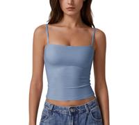 Xiaoliny Canotta Donna Senza Maniche Scollo Squadrato Crop Top con Regolabili Spaghetti Strap Estivo Canottiera Intima in Doppio Tessuto Elegante Slim Fit Y2K Tops Basic Sottogiacca Casual Camisole