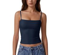 Xiaoliny Canotta Donna Senza Maniche Scollo Squadrato Crop Top con Regolabili Spaghetti Strap Estivo Canottiera Intima in Doppio Tessuto Elegante Slim Fit Y2K Tops Basic Sottogiacca Casual Camisole