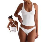 Xiaoliny Canotta Donna Sexy Tops Corto Senza Maniche Scollo a V Elegante Sport Top Spalline Incrociate sulla Schiena Estiva Canottiera Costine Elasticizzato Basic Casual T-Shirt per Yoga Fitness