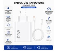 Xiaomi 120W HyperCharge Caricabatterie EU MDY-13-EE + Cavo USB-C 6A ORIGINALE NU