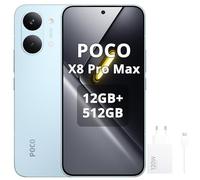 XIAOMI Poco X8 Pro Max Smartphone 12 GB + 512 GB, processore Dimensity 9500s, batteria 8500 mAh, display AMOLED ultra luminoso, fotocamera principale 50 MP Light Fusion 600 con OIS, blu, caricatore da