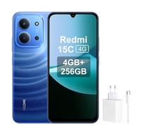 XIAOMI Redmi 15C - Smartphone da 4 + 256 GB, luce di luna blu, schermo da 6,9" 120 Hz, MediaTek Helio G81-Ultr, fotocamera da 50 MP, 6000 mAh, caricabatterie non inclusi, caricatore da 67 W incluso