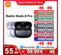 Xiaomi Redmi Buds 6 Pro Versione globale Audio dimensionale integrato Audio ad alta risoluzione con LDAC Cancellazione del rumore attivo fino a 55 dB
