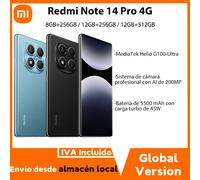 Xiaomi Redmi Note 14 Pro 4G Versione Europea 8+256GB MediaTek Helio G100-Ultra Display AMOLED da 6,67" 120Hz Fotocamera principale OIS da 200MP, Ricarica da 45W, Batteria da 5500 mAh, IP64, NFC Midnig