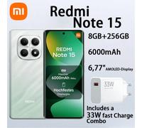 XIAOMI Redmi Note 15 4G Smartphone, 8+256 GB - Smartphone Android, batteria da 6000 mAh, resistente all'acqua, fotocamera da 108 MP, display FHD+ da 6,77", include combo di ricarica rapida da 33W