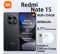 XIAOMI Redmi Note 15 4G Smartphone, 8+256 GB - Smartphone Android, batteria da 6000 mAh, resistente all'acqua, fotocamera da 108 MP, display FHD+ da 6,77", include combo di ricarica rapida da 33W