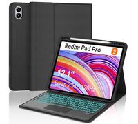 Xiaomi Redmi Pad Pro 12.1 Custodia per tastiera - Xiaomi Pad Poco 12.1 pollici 2024, Multi Touch Trackpad, 7 colori illuminazione magnetica tastiera rimovibile con layout QWERTZ, nero