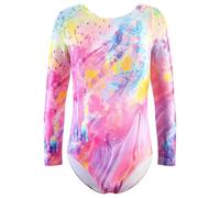 XiaoMoSha Body da ginnastica per ragazze, a maniche lunghe, per danza classica, luccicante, per bambine 2-14 anni, PinkTieDye, 11-12 Years