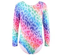 XiaoMoSha Body da ginnastica per ragazze, a maniche lunghe, per danza classica, luccicante, per bambine 2-14 anni, ColorfulLeopard, 5-6 Years