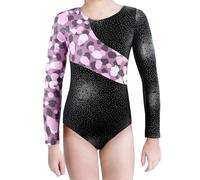 XiaoMoSha Body da ginnastica per ragazze a maniche lunghe/senza maniche, body da danza con brillantini, abbigliamento da danza classica per bambini dai 2 ai 14 anni, 11-12 Years