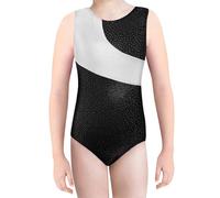 XiaoMoSha Body da ginnastica per ragazze, a maniche lunghe, senza maniche, per danza classica, con brillantini, per bambini dai 2 ai 14 anni, Argento-1., 5-6 Years