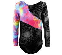 XiaoMoSha Body da ginnastica per ragazze, a maniche lunghe, senza maniche, per danza classica, con brillantini, per bambini dai 2 ai 14 anni, Colorato TieDye, 13-14 Years