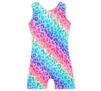 XiaoMoSha Body da ginnastica per ragazze, colore sfumato, senza maniche, per bambine, età 3-14 anni, ColorfulLeopard, 7-8 Years
