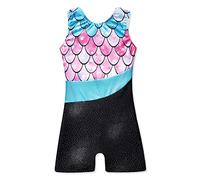 XiaoMoSha Body da Ginnastica per Ragazze Dance Unitards Ribbon Sparkle Body Senza Maniche per Bambini, Sirena rosa, 5-6 Anni