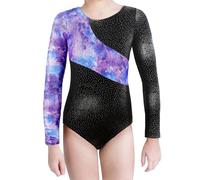 XiaoMoSha Body da Ginnastica per Ragazze Maniche Lunghe/Senza Maniche Abito da Danza Scintillante Balletto Abbigliamento Da Dance,7-8 Anni