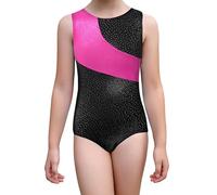 XiaoMoSha Body da ginnastica per ragazze, per danza classica, senza cuciture, con cinghie regolabili, per bambine dai 2 ai 14 anni, Nero e rosa, 2-3 Years