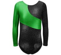 XiaoMoSha Body Ginnastica Artistica Bambina Manica Lunga/Senza Maniche Body Danza Bambina Body Ginnastica Ritmica per Bambine e Ragazze, Nero verde, 11-12 Anni