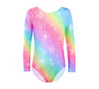 XiaoMoSha Ginnastica Leotards per Ragazze Danza Manica lunga Leotard Sparkle Ballet Dancewear per Bambine 2-14 Anni,Rainbow,5-6 Anni
