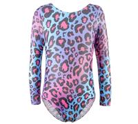 XiaoMoSha Ginnastica Leotards per Ragazze Danza Manica lunga Leotard Sparkle Ballet Dancewear per Bambine 2-14 Anni,Purpleleopard,11-12 Anni