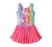 XiaoMoSha Vestito da Danza Classica per Bambine,Corta/Lunga Manica Balletto Costumi,Leotard Ballet Ginnastica Ritmica Ragazza, Striscia,7-8 Anni