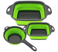 Xiaomoyu Set di 3 Scolapasta Pieghevoli in Silicone, Scolapasta e Colini per Alimenti, Cestelli di Scarico Pieghevoli, Colino da Cucina per Scolare Pasta, Frutta, Verdura, Cestelli di Scarico, Verde