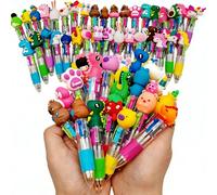 XIAONAN 50 mini penne con scatola multicolore All in One Cartoon Penna a sfera a 4 colori per feste, per ufficio, scuola, regali in classe