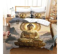 XiaopangXY Buddha Statue Biancheria Da Letto Chiusura A Cerniera, Sakyamuni Set Copripiumino Double(200x200cm), Morbida Calore Set Di Biancheria Da Letto
