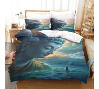 XiaopangXY Buddha Statue Biancheria Da Letto King(220x240cm), Confortevole Sakyamuni Set Copripiumino Calore Set Di Biancheria Da Letto Lavabile Finezza