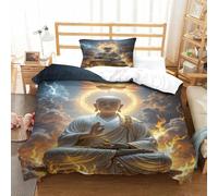 XiaopangXY Buddha Statue Biancheria Da Letto Soft Microfiber, Set Copripiumino Traspirante Cerniera Nascosta Lavabile Sakyamuni Set Di Biancheria Da Letto Single(135x200cm)