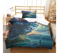 XiaopangXY Buddha Statue Biancheria Da Letto Soft Microfiber, Set Copripiumino Traspirante Cerniera Nascosta Lavabile Sakyamuni Set Di Biancheria Da Letto Single(135x200cm)