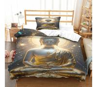 XiaopangXY Buddha Statue Set Di Biancheria Da Letto Single(135x200cm), Chiusura A Cerniera Shakyamuni Golden Statue Biancheria Da Letto, Traspirante Lussuoso Set Copripiumino