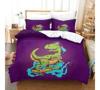 XiaopangXY Cartoon T-Rex Biancheria Da Letto Soft Microfiber, Set Copripiumino Per Ragazzi E Ragazze, Dinosauro Skate Club Biancheria Da Letto Lavabile Set Double（200x200cm）