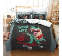 XiaopangXY Cartoon T-Rex Set Copripiumino Chiusura A Cerniera Morbida Microfibra, Dinosauro Skate Club Set Di Biancheria Da Letto Double（200x200cm）, Lavabile Biancheria Da Letto