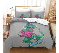 XiaopangXY Cartoon T-Rex Set Piumini Stampato, Set Biancheria in Microfibra Morbida Con Chiusura A Cerniera E Federe Cuscino Dinosauro Skate Club Biancheria Da Letto Double（200x200cm）