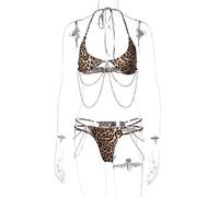 XIAOQENAN Costumi da bagno da donna in 2 pezzi con catena per il corpo con lacci stampa leopardata modello moda costume da bagno con catena per le donne
