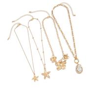 XIAOQENAN Set di collane con perle e stelle marine ispirate alla costa, impilabili, catene dorate, gioielli per giorno caldo, catena clavicola per uno stile casual, accessorio per gioielli in vacanza