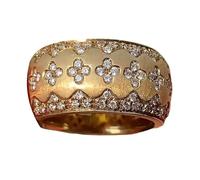 XIAOQENAN Shimmering Cubic Zirconia Clovers Wide Wedding Band Rings Vintage Inspired Jewelry Accessories For Women Italian Retro Four Leaf Clovers, One Size, come descritto, come descritto