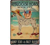 XIAOQIU Beach Life Sandy Toes Appaloosa Horse Vintage Tin Sign Wall Art Placca Decorazione Murale Regalo Divertente per Cucina Caffè Bar Lavanderia Pub Home Decor Poster 20x30,5 cm