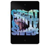 XIAOQIU Great White Shark Bites Targa in alluminio a forma di squalo, in metallo, decorazione da spiaggia, 20,3 x 30,5 cm