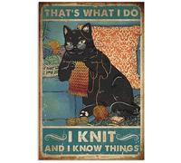 XIAOQIU Targa in metallo retrò con logo gatto nero I Knit and I Know Things Cafe Bar Club Garage Decorazione da parete Poster 20,3 x 30,5 cm