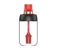 XiaoShenLu Bottiglia per olio con contenitore per condimenti a pennello per olio in silicone 250 ml, rosso