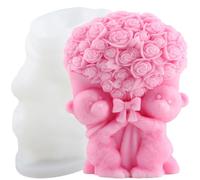 XIAOSHUI Stampo per candele a forma di orsetto di rosa, stampo in silicone 3D per realizzare candele, resina, aromaterapia, cera, gesso