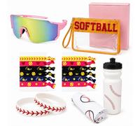 XIAOSLMP Set di accessori per softball, da uomo e da donna | Con occhiali da sole UV, custodia trasparente, elastici per capelli, fasce per capelli, bottiglia a tenuta stagna da 600 ml e