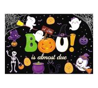 Xiaoterna 1,5x1m Buon Halloween Sfondo Un piccolo spavento è quasi pronto Sfondo fotografico nero Fantasmi e mostri carini dei cartoni animati Zucche Ragnatela Decorazioni per feste di Halloween