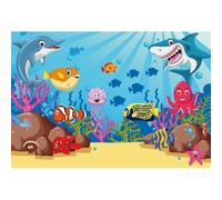 Xiaoterna 1,5x1m Cartone animato vita marina sfondo 3D carino acquario animali corallo fotografia sfondo sotto il mare squalo delfino pesce piante partito decorazione ritratto foto oggetti di scena