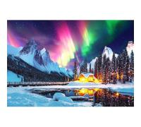 Xiaoterna 1,5x1m Sfondo Aurora Boreale Foresta innevata invernale Luci polari colorate Sfondo fotografico Norvegia Paesaggio invernale Vista notturna del villaggio Decorazioni per feste avventurose
